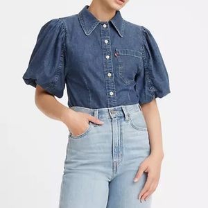 ROXY PUFF SLEEVE BUTTON-UP BLOUSE
